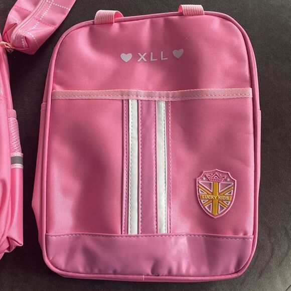 Kids Rolling Pink Wheeled Backpack Lunchbox & Pencil Case (6 wheels) NEW - Picture 4 of 8